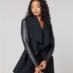Spanx Women’s Size XL Black Faux Leather Ponte Drape Front Jacket
